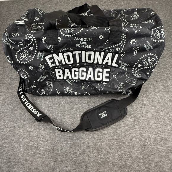 AS$holes Live Forever Emotional Baggage Black White Print Duffle Bag Large Gym - Picture 1 of 13